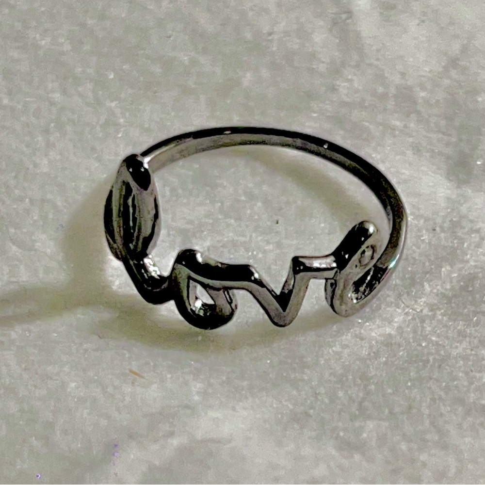 Black silver LOVE ring